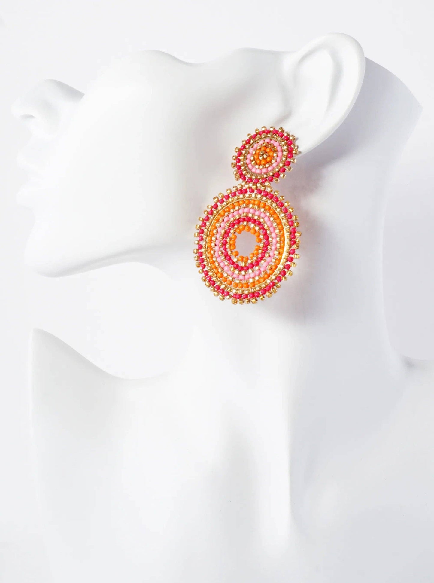 Seed-Beaded Double-Circle Statement Earrings