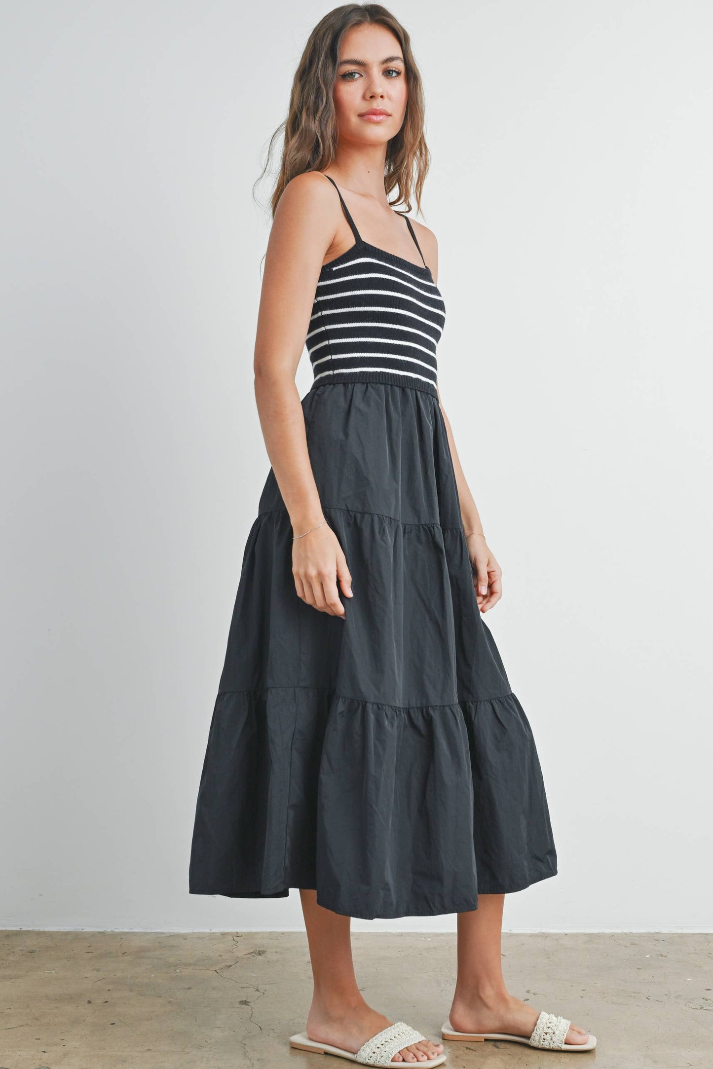 Striped Knit Top Tiered Maxi Dres