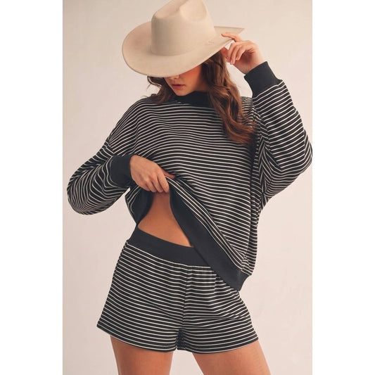 Soft Touch Stripe Sweatshirt Short Set