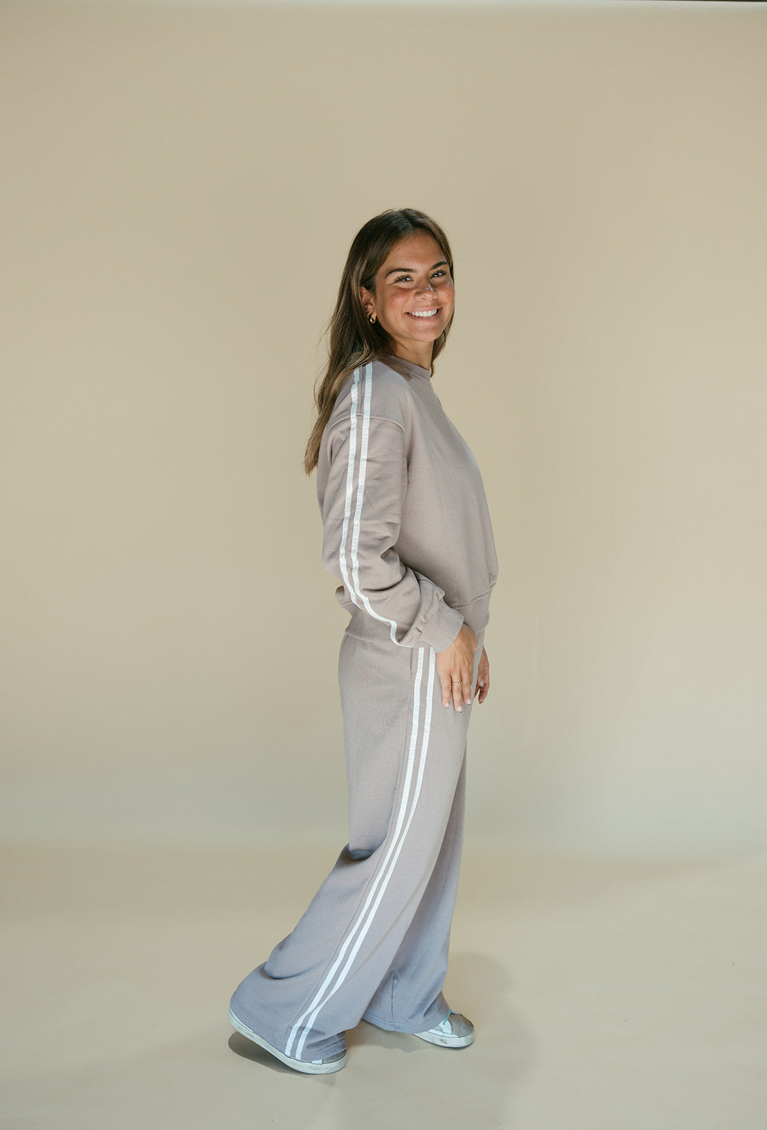 Striped Crewneck Pullover Sweatpants 2pcs Outfit