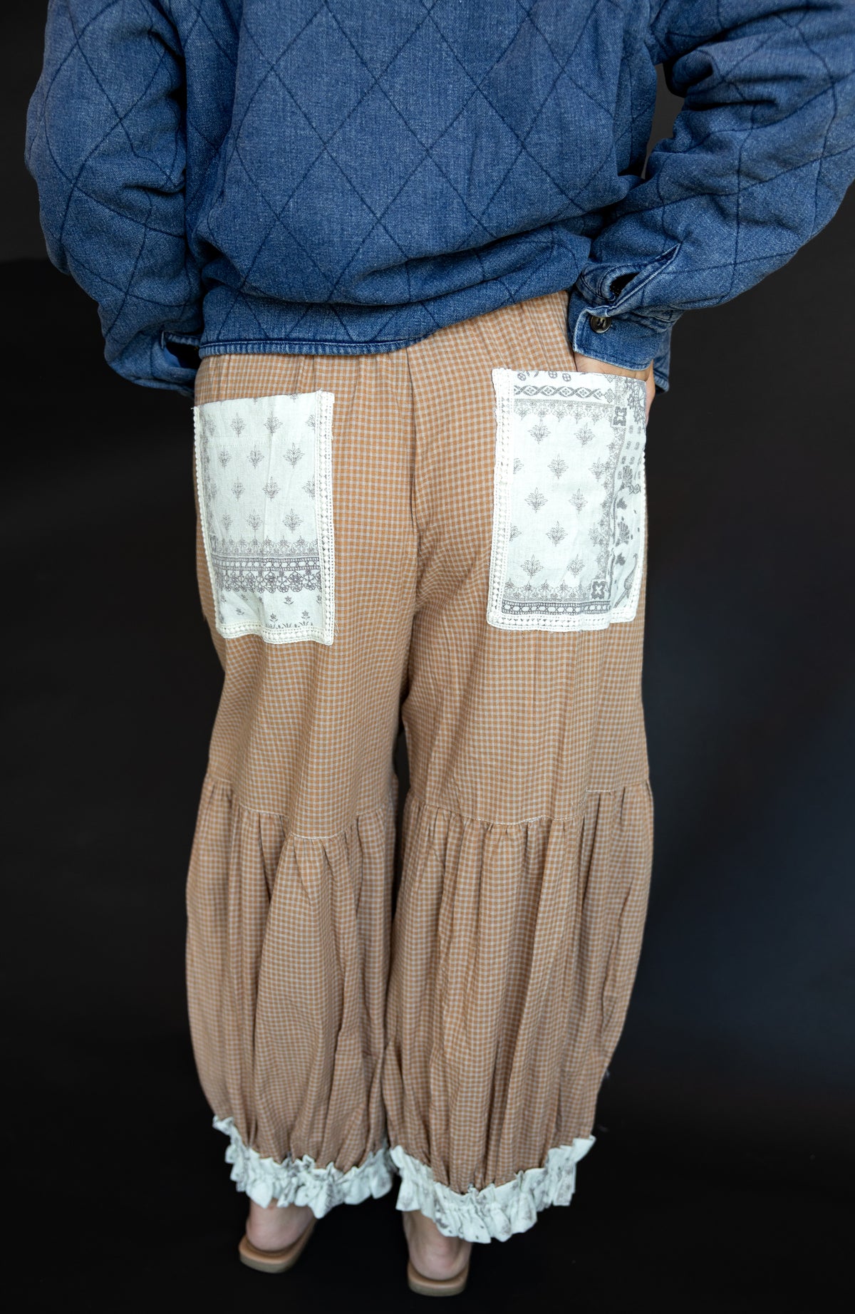 Boho flannel barrel jogger