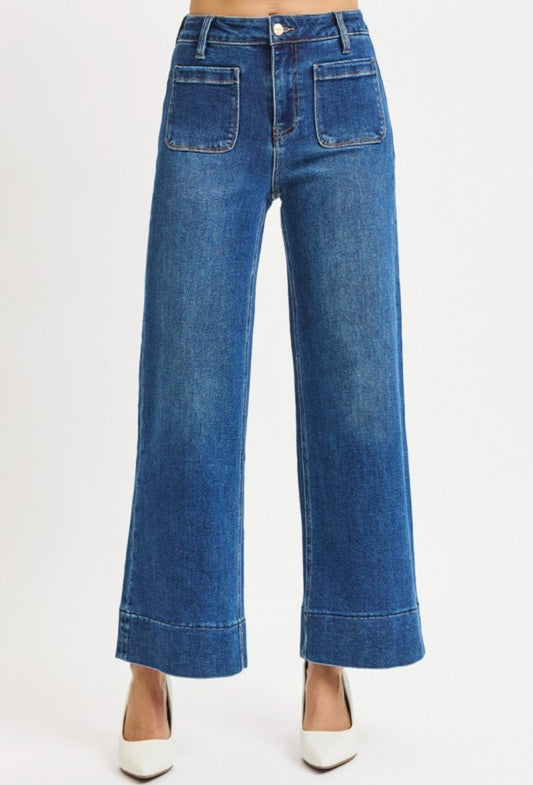 Risen High Rise Wide Front Pocket Jeans