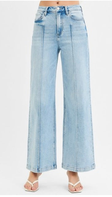 Risen High Rise Wide Leg Pintuck Jeans