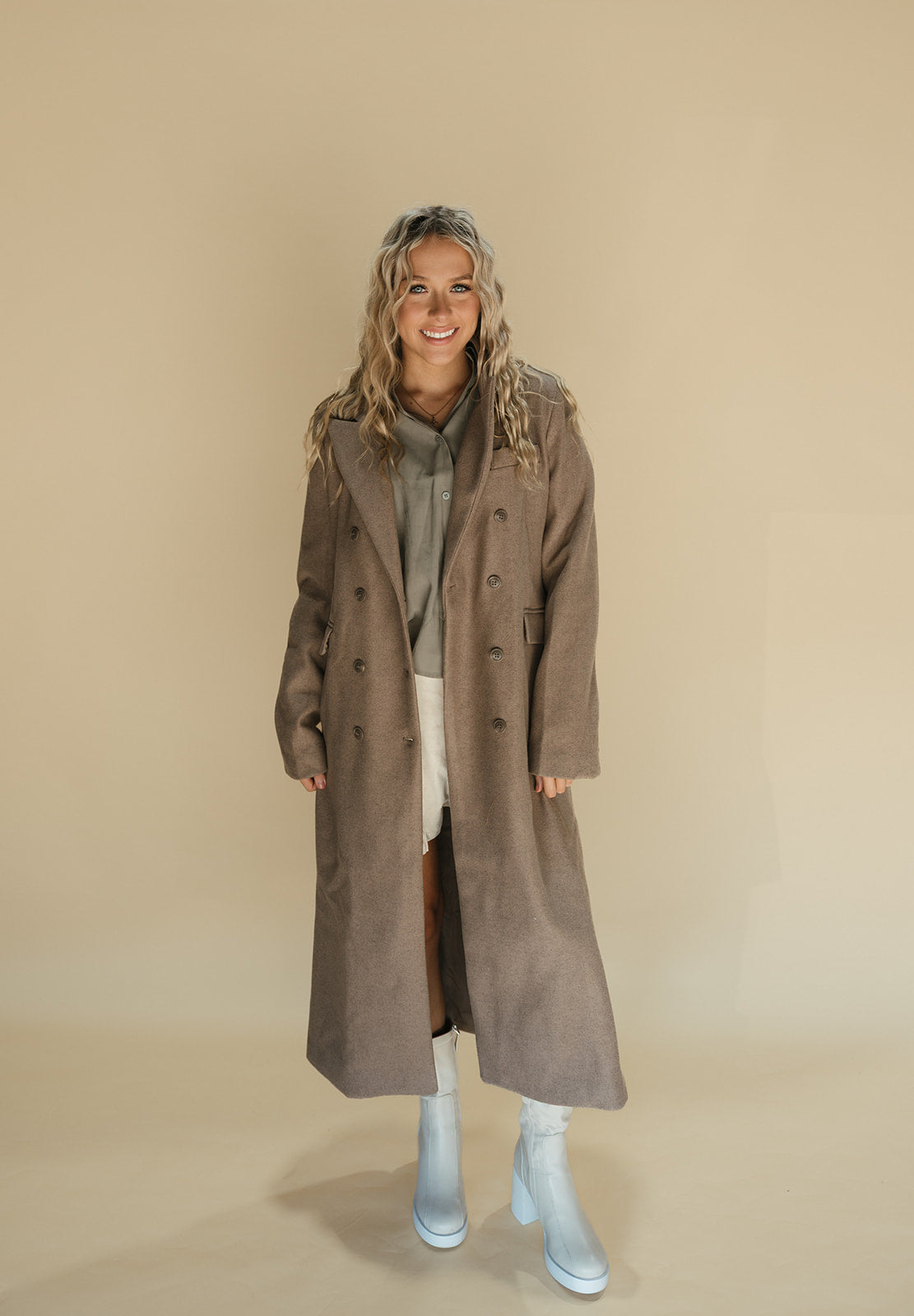 DOUBLE BREASTED LONGLINE NOTCHED COAT
