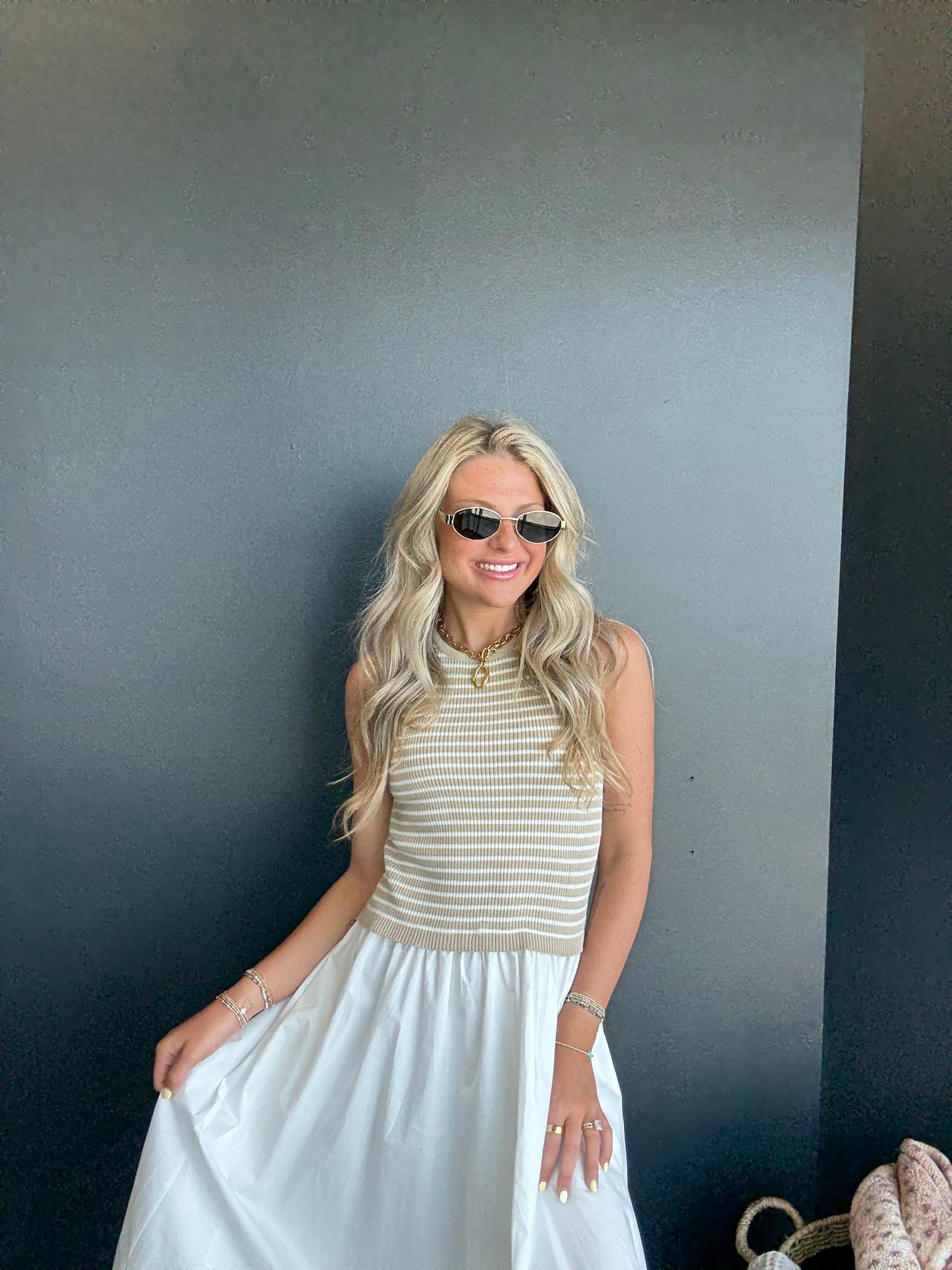 Striped Sleeveless Maxi Dress with Pockets