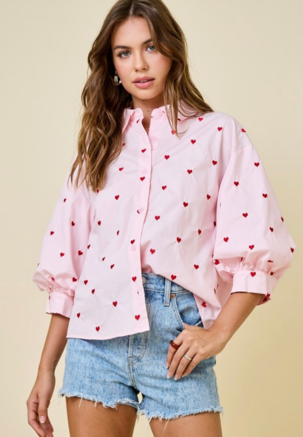 Valentine’s Heart Button Down Top