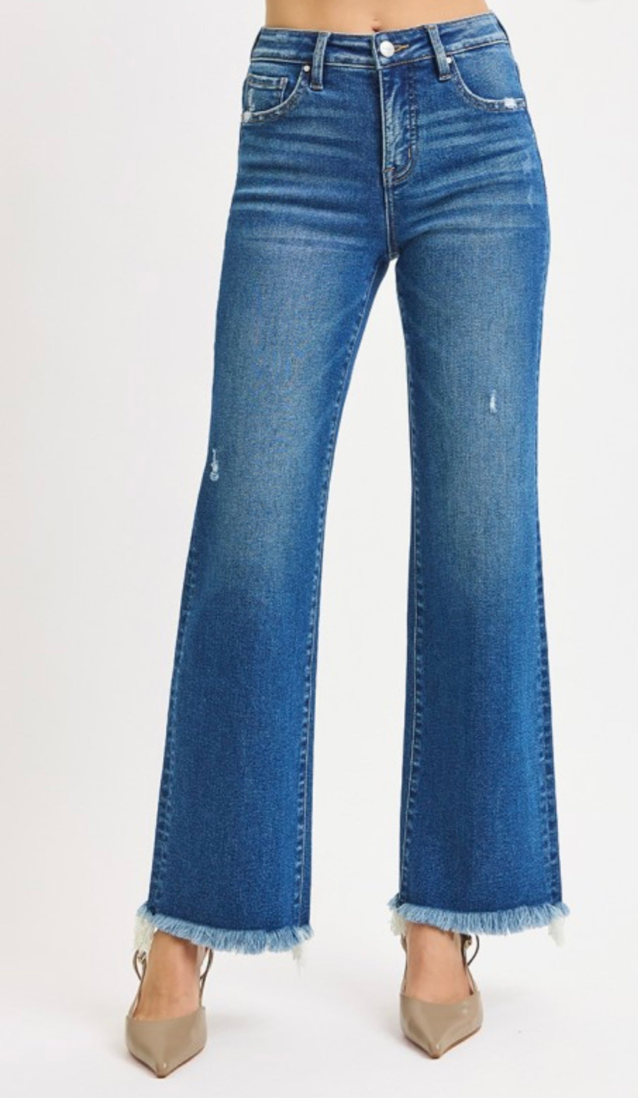 Risen Dark Wash Ankle Straight Fray Hem