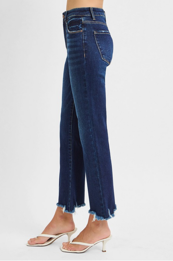 High Rise Crop Straight Slim Jeans