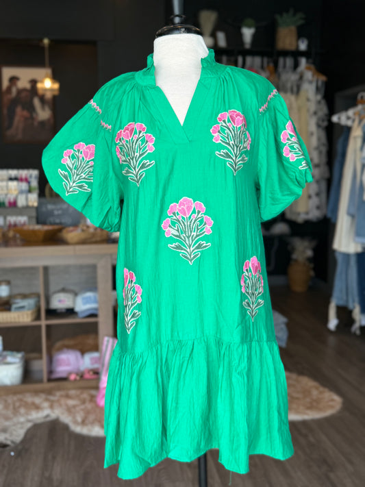 Kelly Green Print Dress