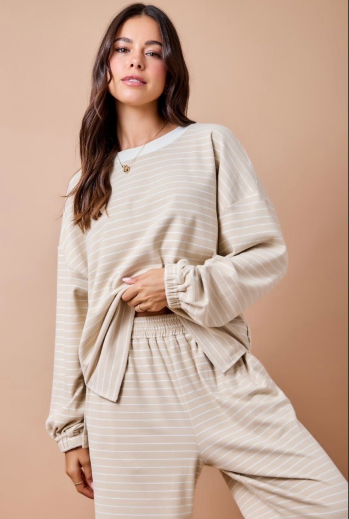 Brushed Stripe Lounge Set Sweatshirt