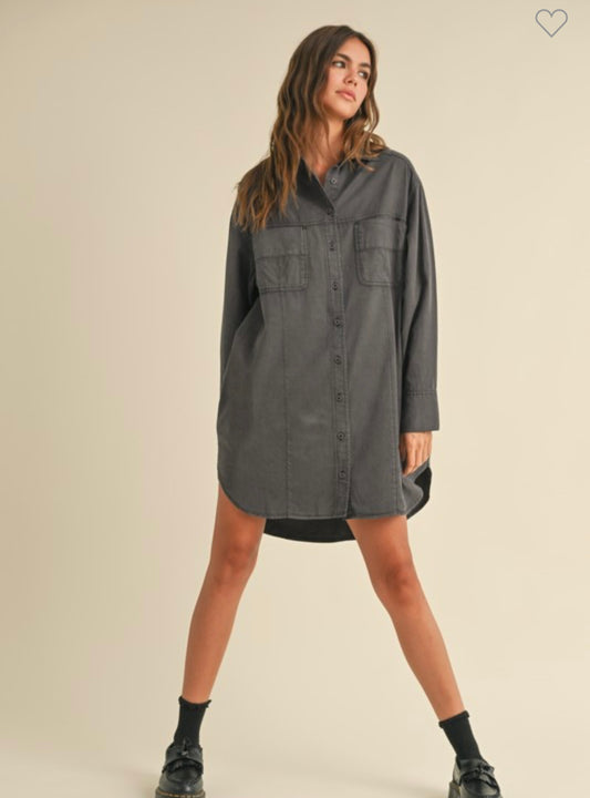 Washed Buttondown Shirt Dress