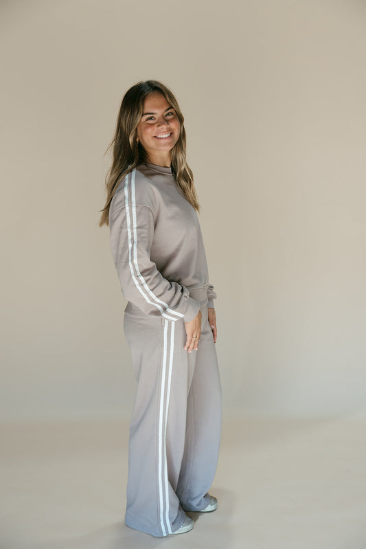 Striped Crewneck Pullover Sweatpants 2pcs Outfit