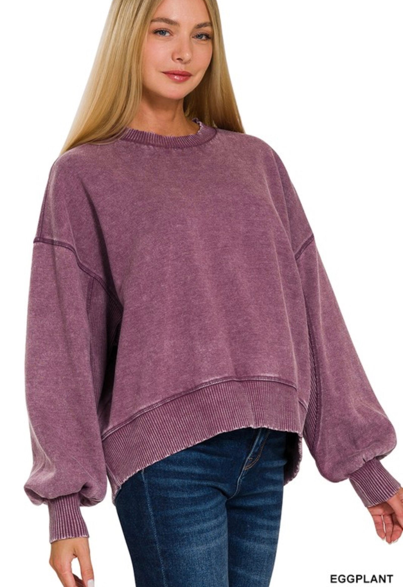 Acid wash oversized pullover