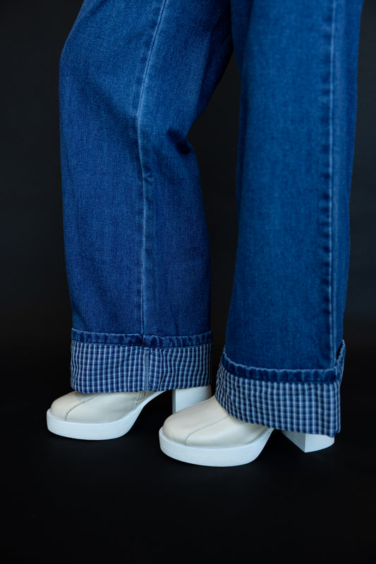 Mid Rise Cuff Denim Jean