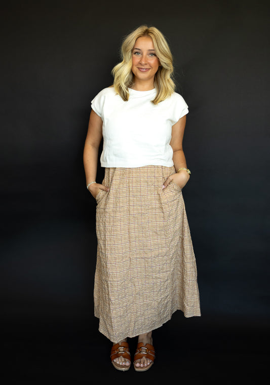 COUNTRY ROADS Gingham Bow Back Twofer Sweater Midi Dress