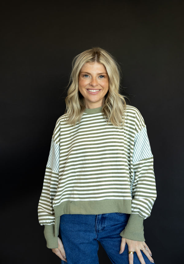 Scooped Neck Striped Sweatshirt