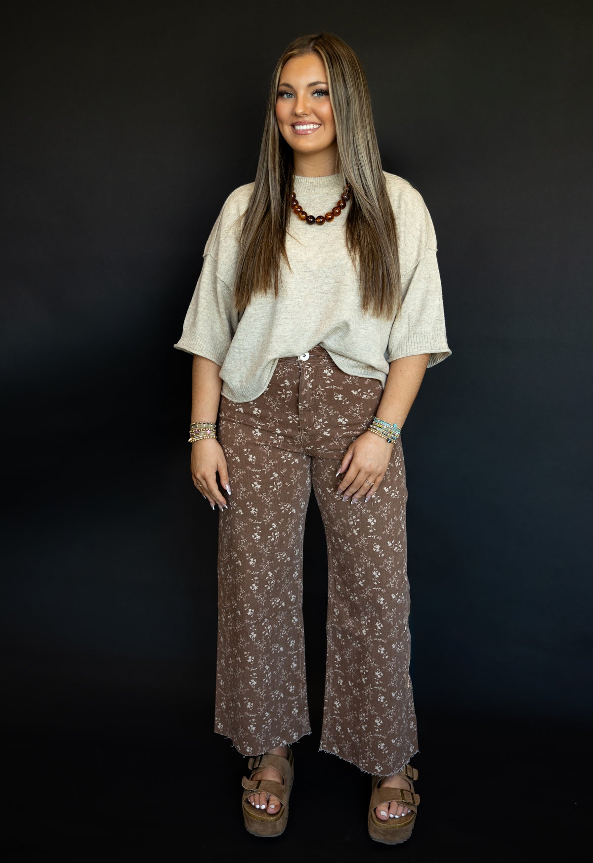 Floral Print Stretched Wide Leg Pants (Miou Muse)