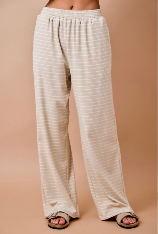 Brushed Stripe Wide Leg Lounge Set Pants