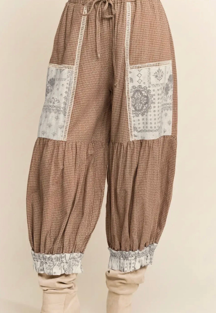 Boho flannel barrel jogger
