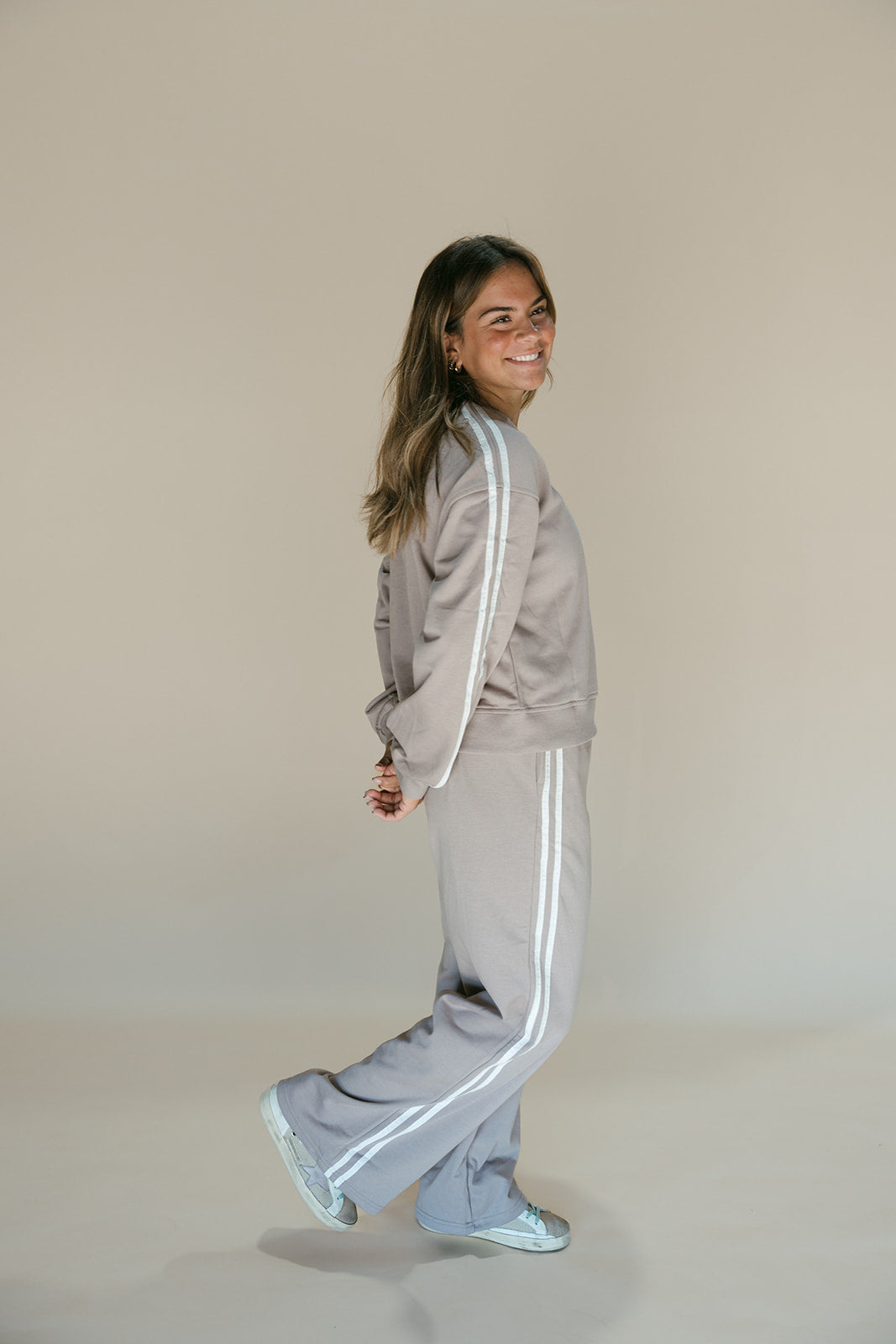 Striped Crewneck Pullover Sweatpants 2pcs Outfit