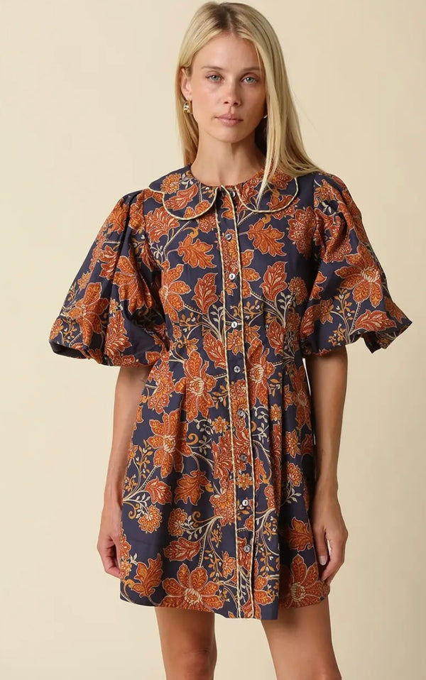 Fall Leaf Puff Sleeve Dress