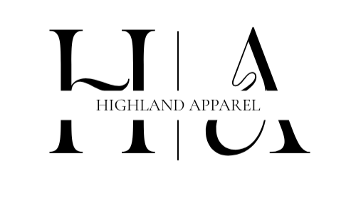 Black and white logo of Highland Apparel on a white background