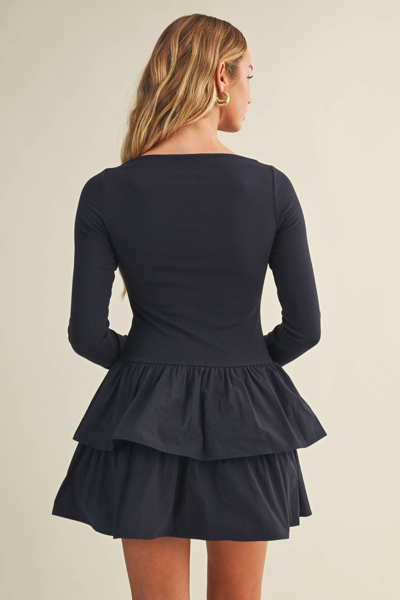 Boat neck ruffled dress