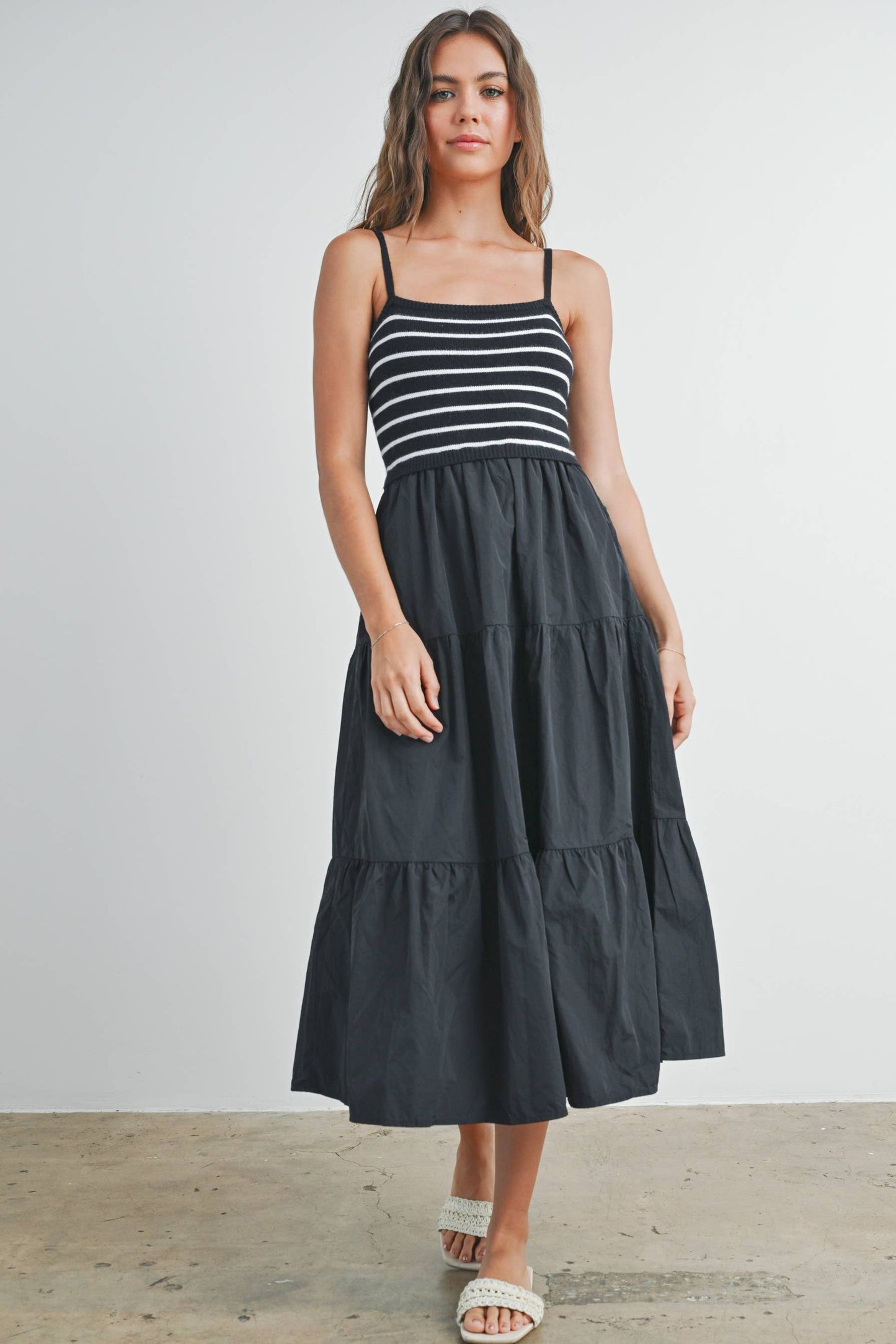 Striped Knit Top Tiered Maxi Dres