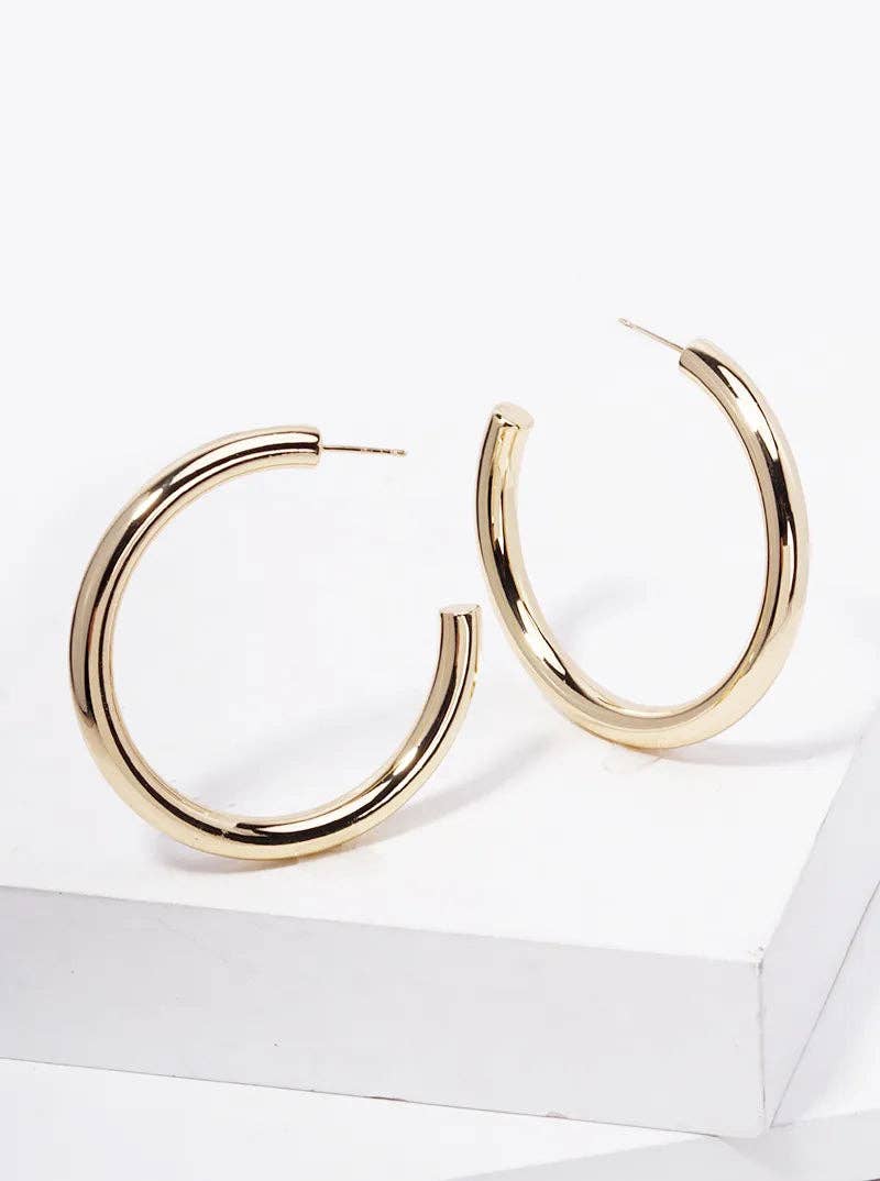 14K Gold Dipped 50mm Hollow Brass Bold Open Hoop Earrings