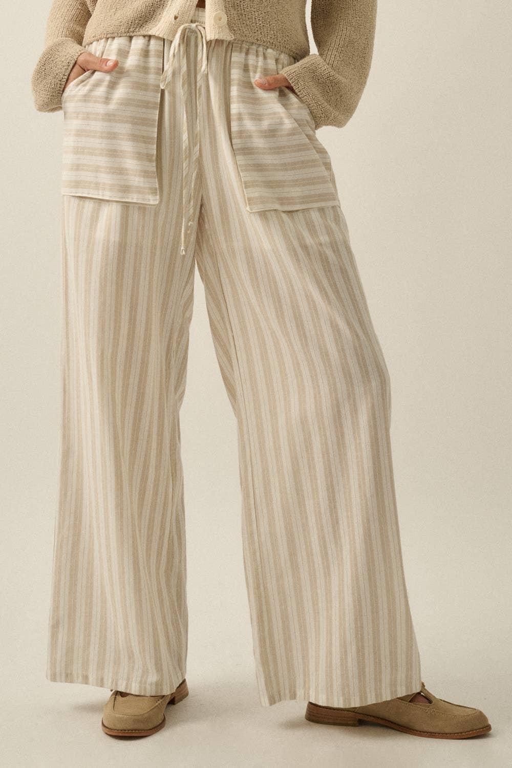 Striped Cotton Wide-Leg Drawstring Pants