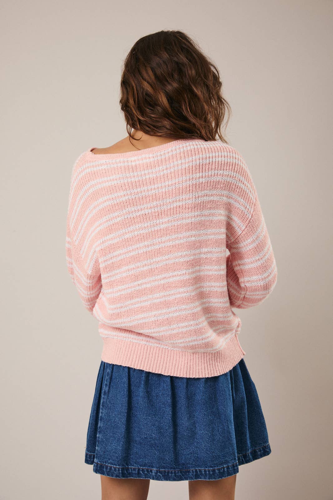 Boat Neck Long Sleeve Stripe Sweater