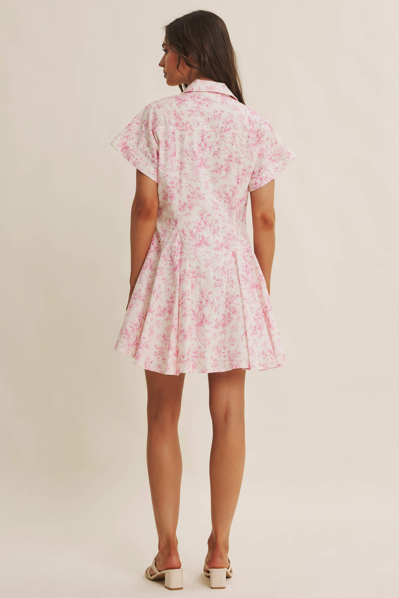 French Garden Toile Button-down Mini Dress With Dolman