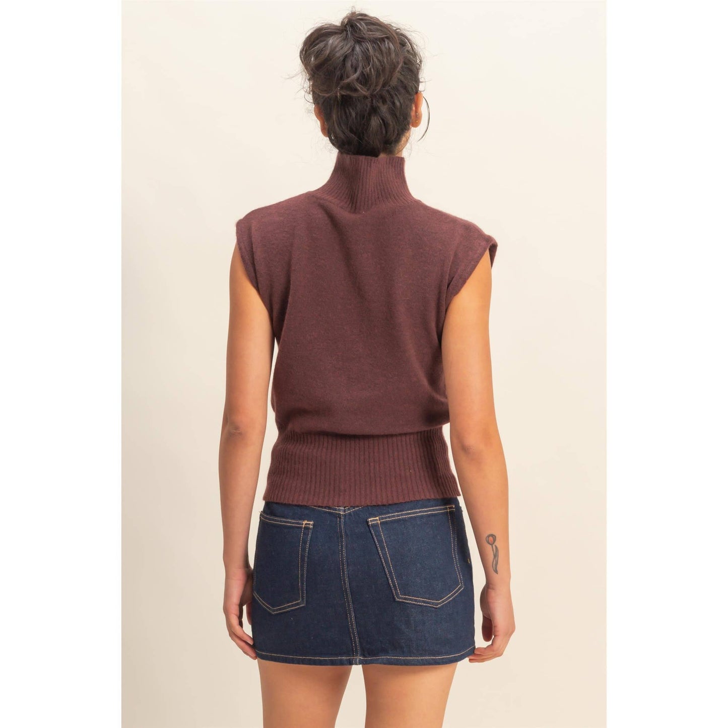 high neck sleeveless knit top