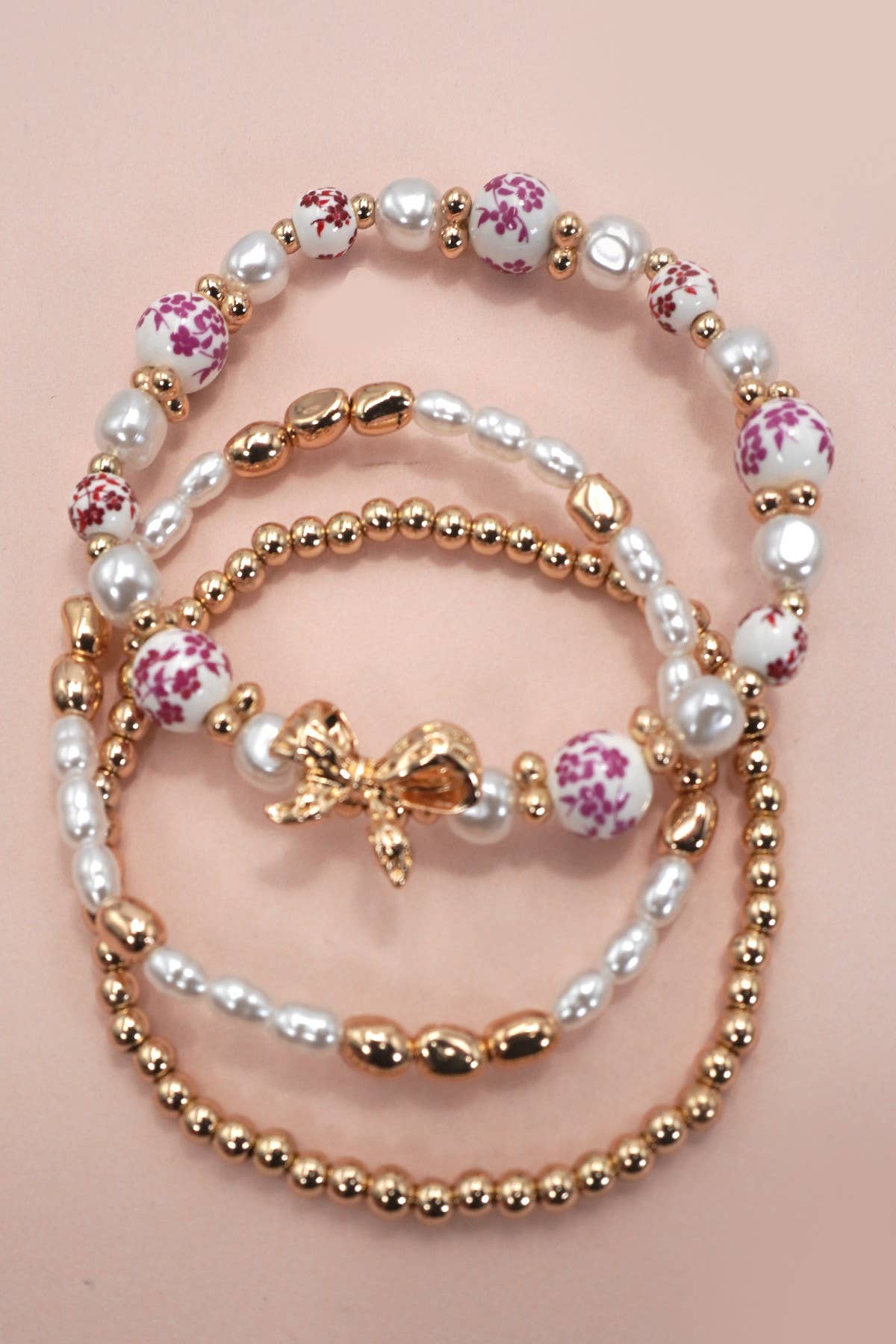 Pink porcelain multilayer bracelet