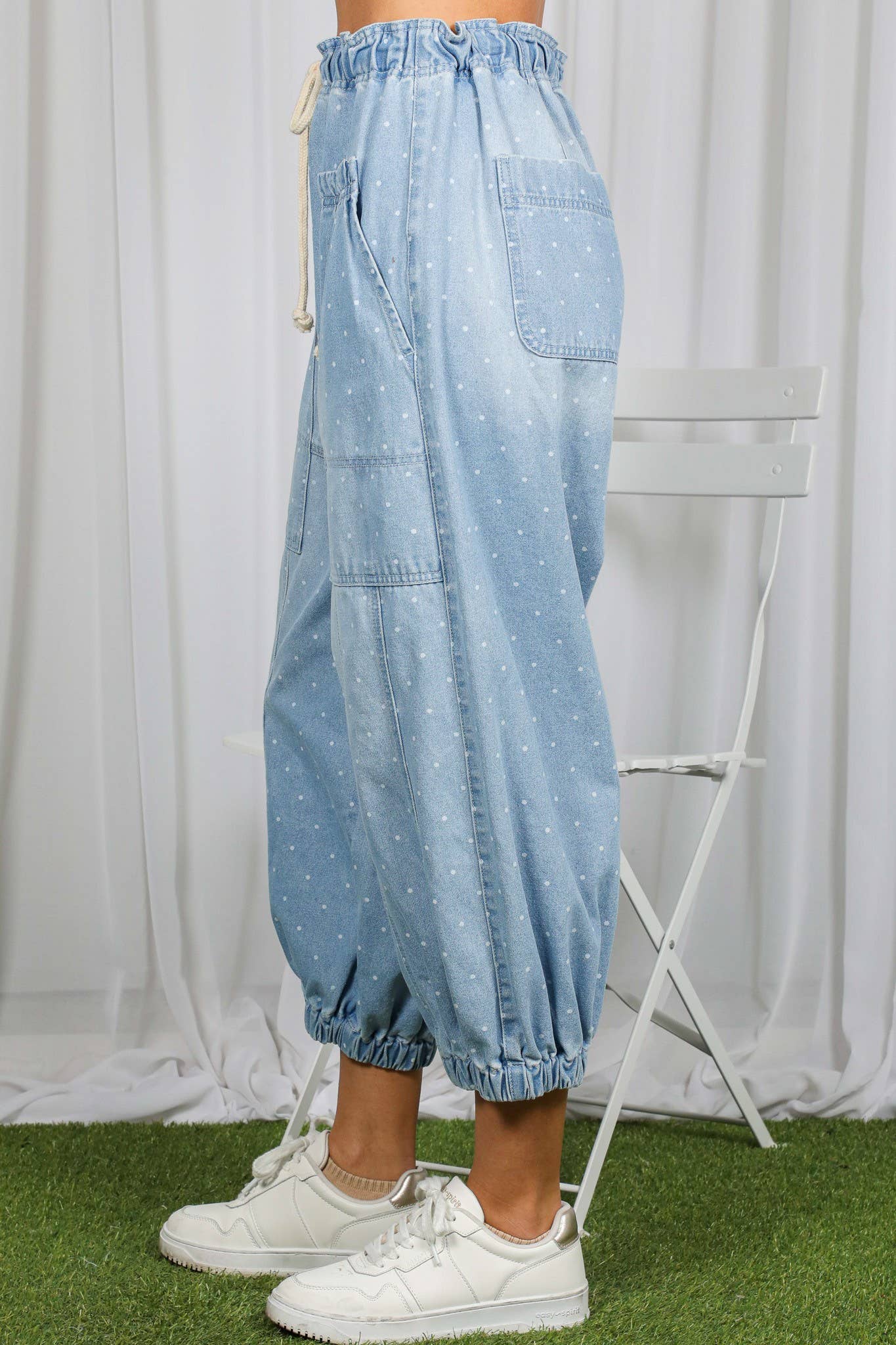 Polka Dot Casual Patch Pocket Crop Barrel Jeans