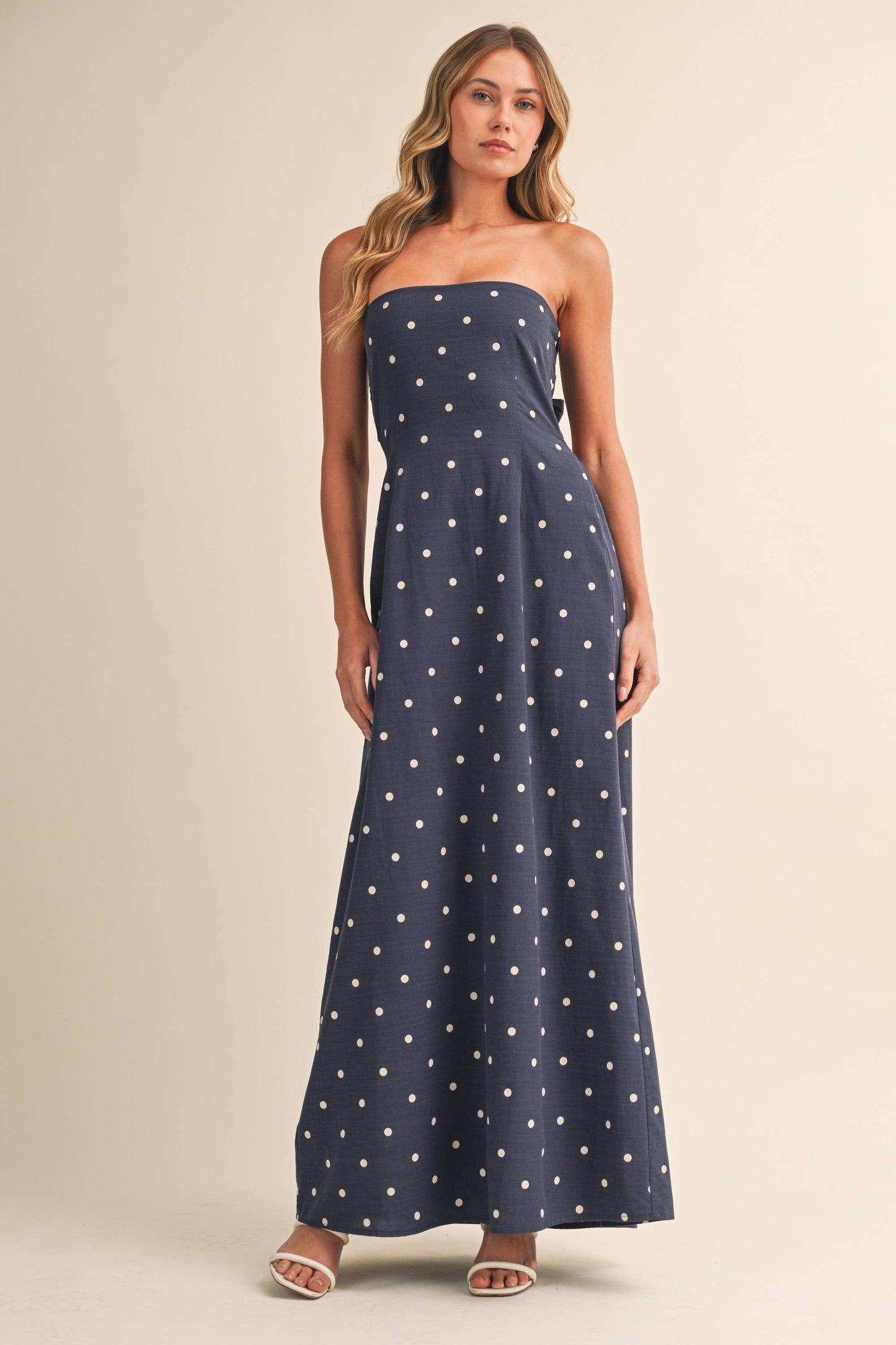 Polka Dot Tube Maxi Dress With Tie-back