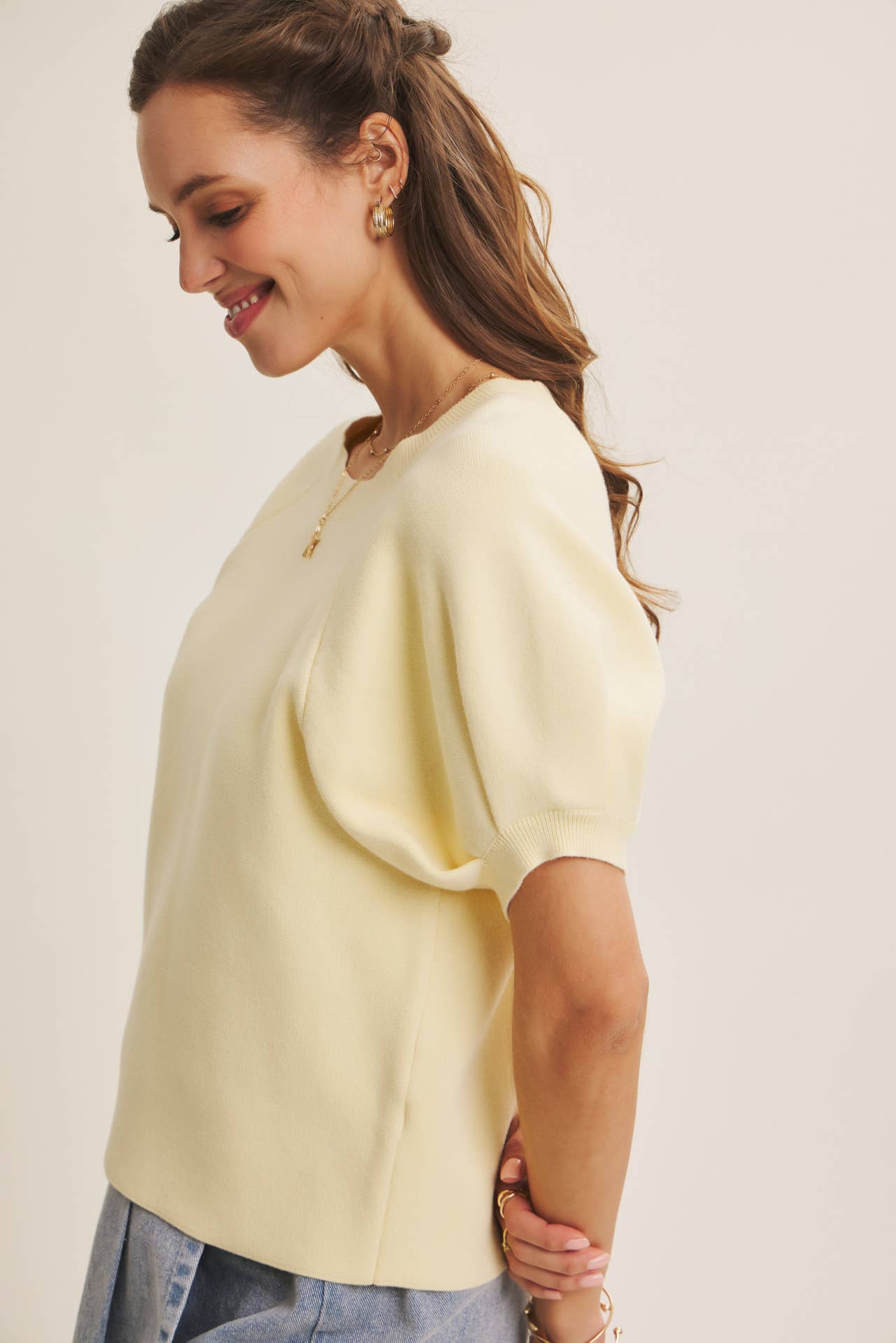 Easy Volume Movement Breathable Cotton Sweater With Puff