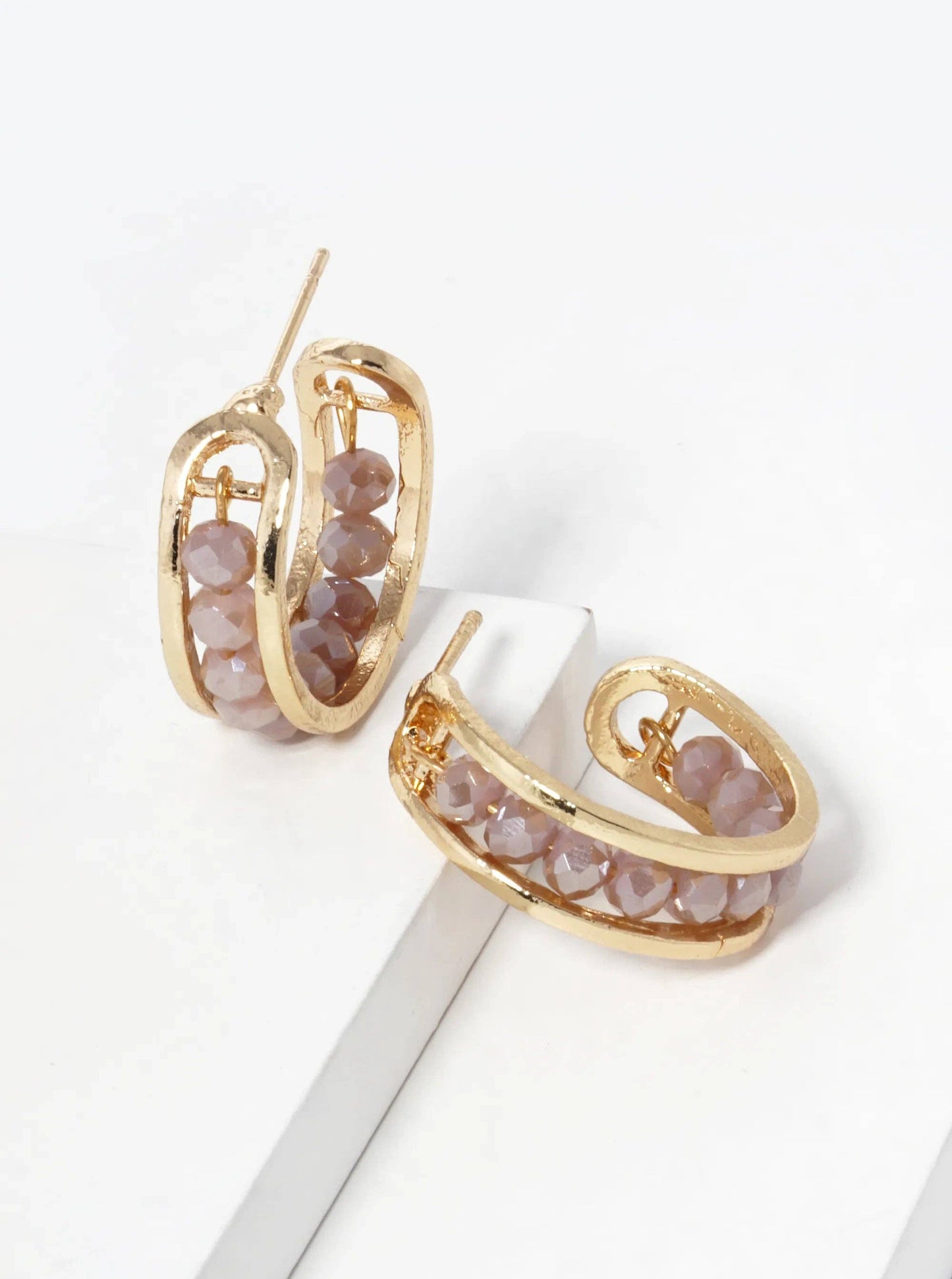 25Mm Faceted Glass Beaded Open Hoop Earrings