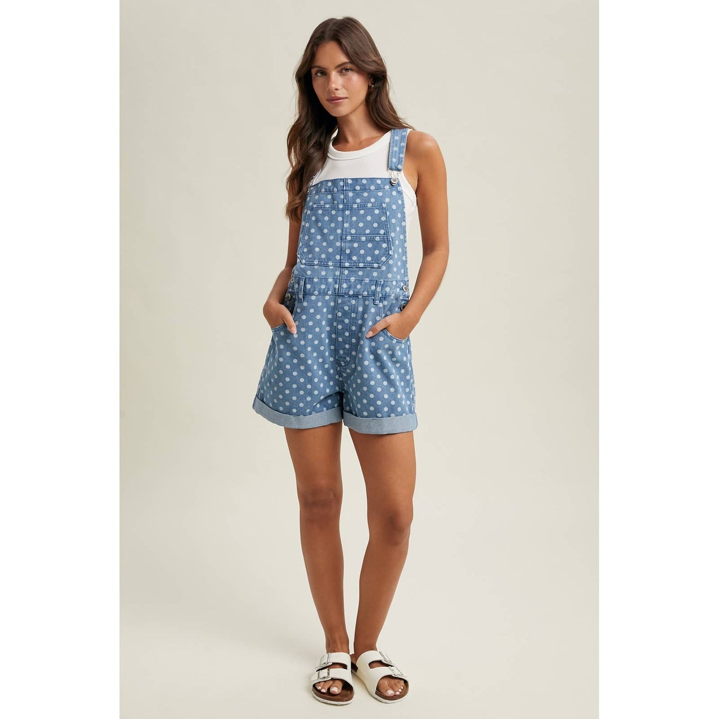 Polka Dot Denim Shortall