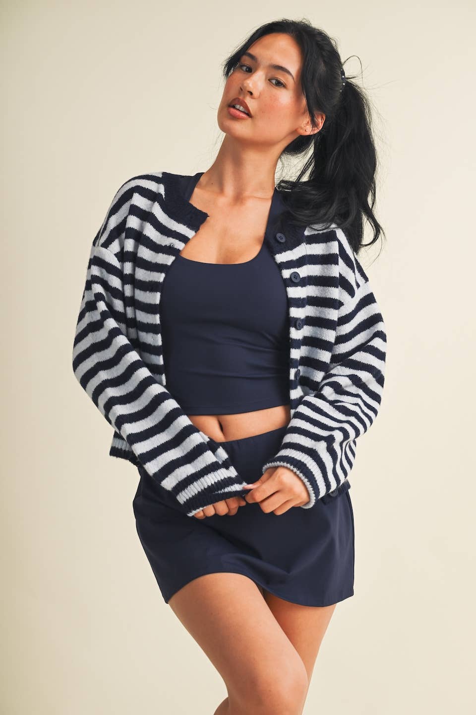 Striped Knit Button Up Cardigan Sweater