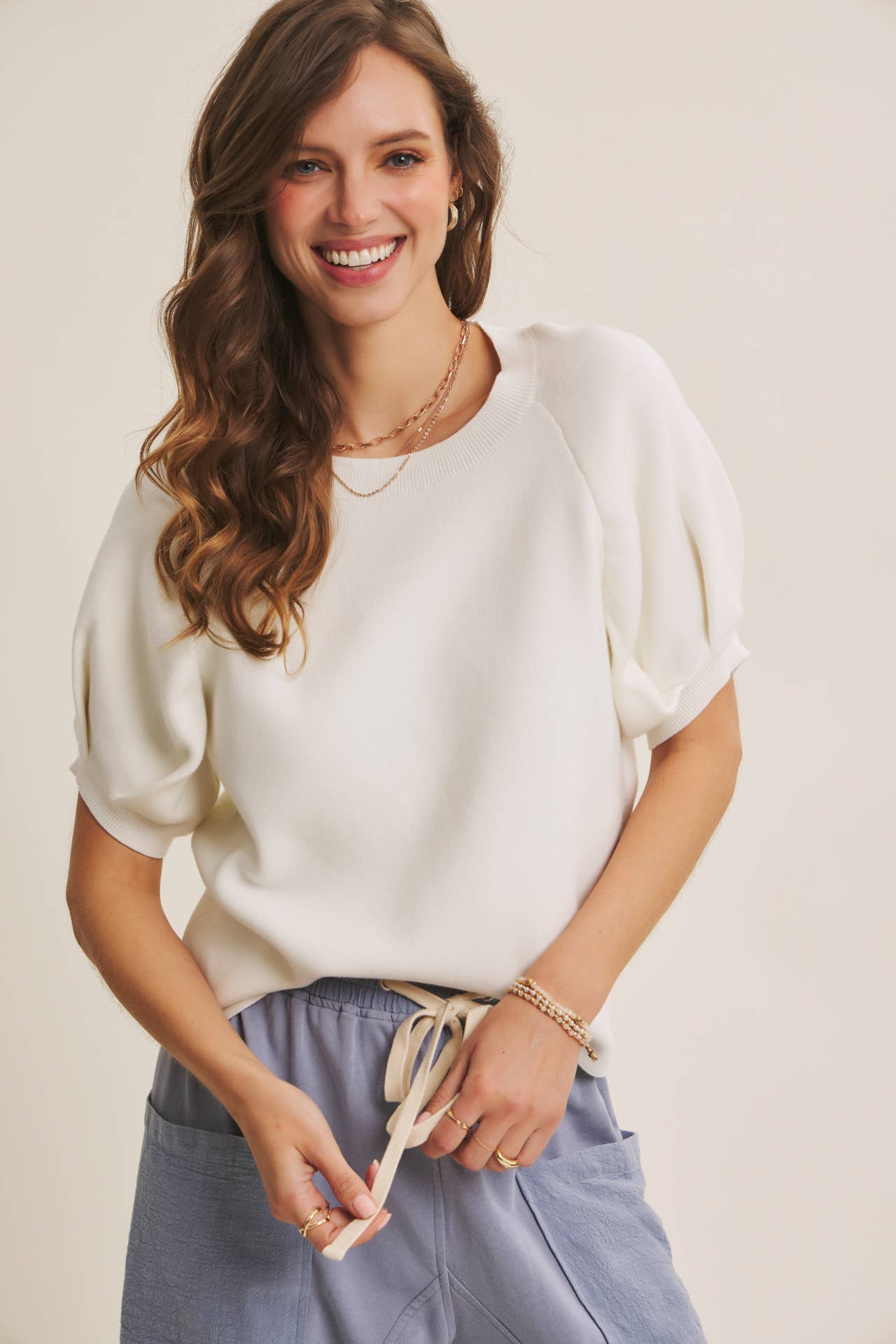 Easy Volume Movement Breathable Cotton Sweater With Puff