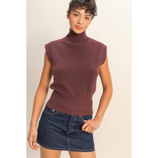 high neck sleeveless knit top