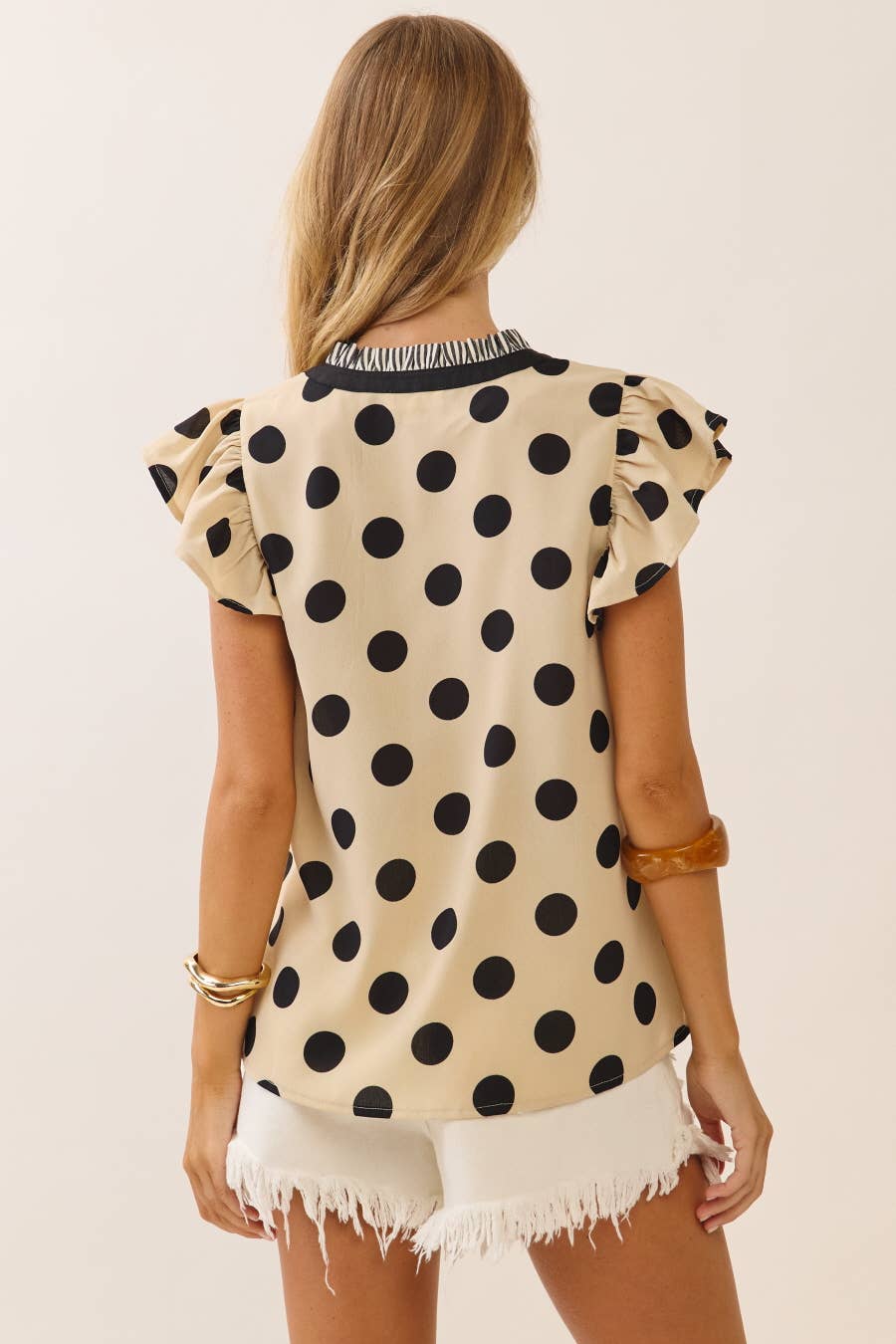 Polka Dot Flutter Sleeve Blouse Plus