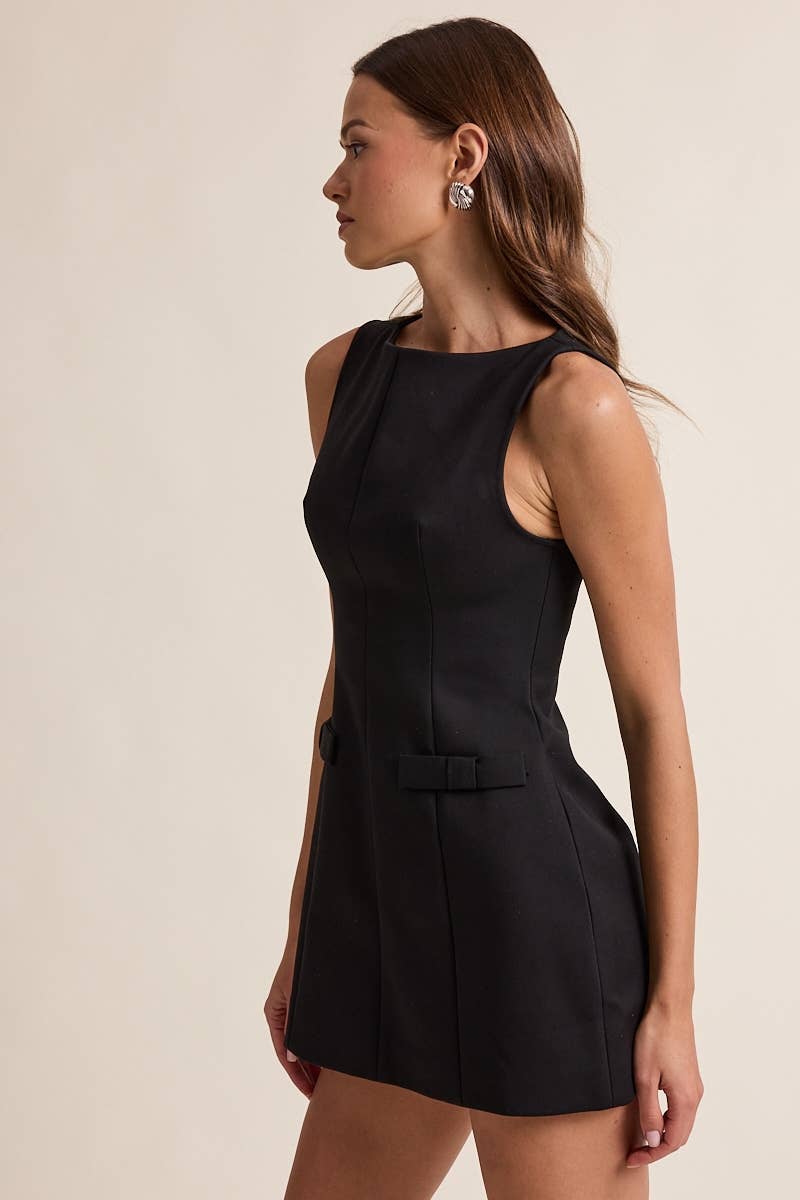 HOLIDAY BOAT NECK RIBBON POINT FIT-IN MINI DRESS