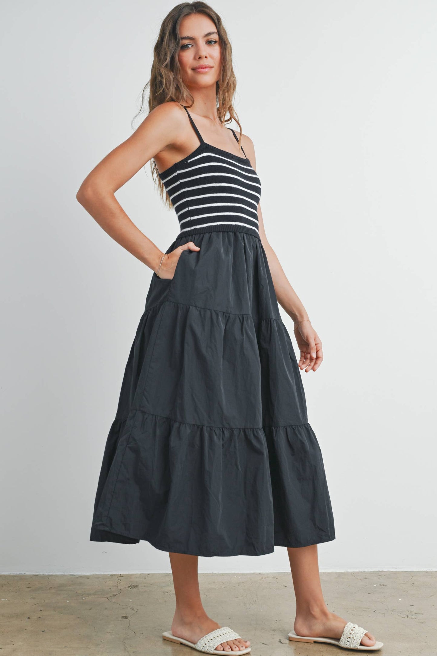 Striped Knit Top Tiered Maxi Dres