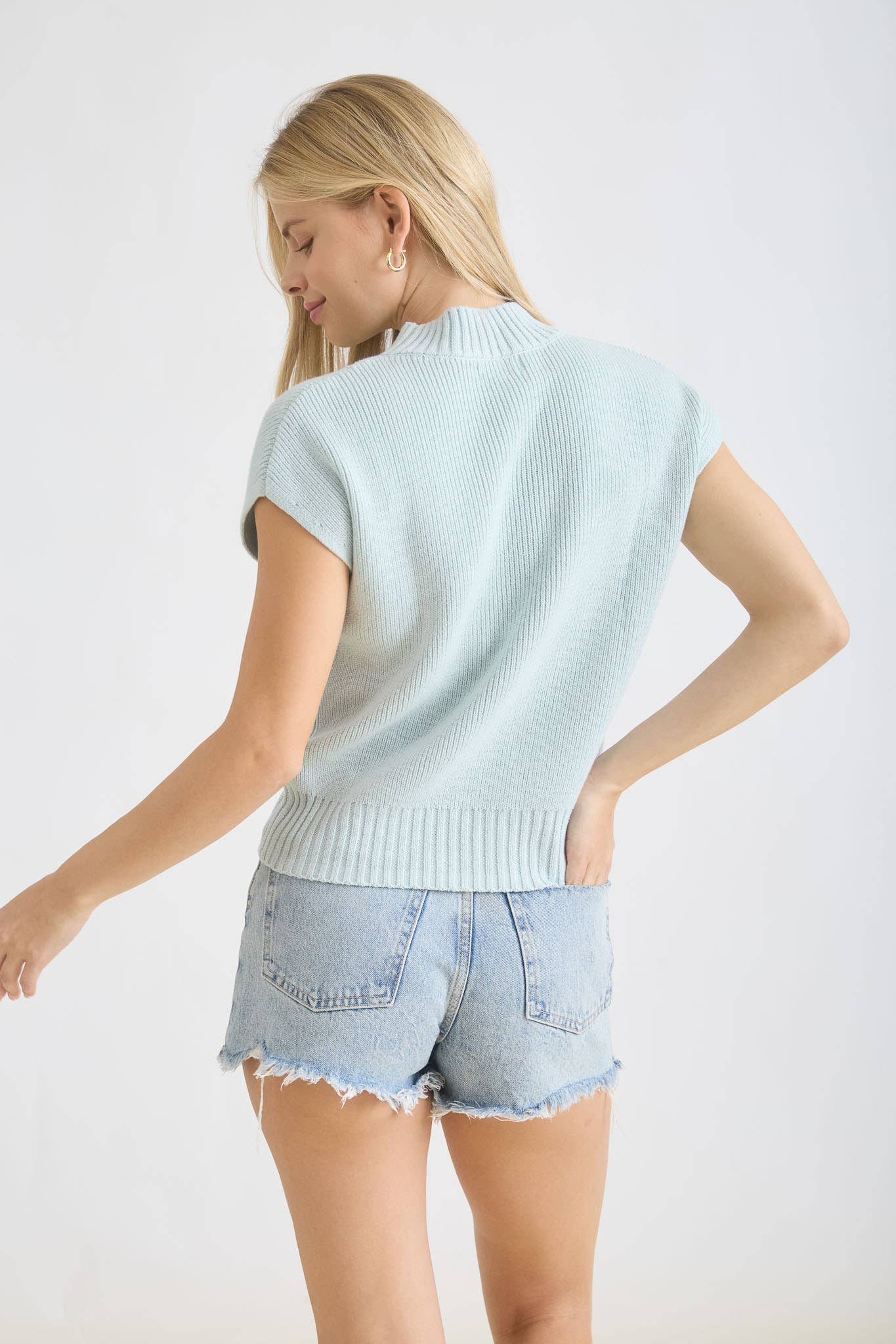 Mock Neck Extended Shoulder Knit Pullover Sweater