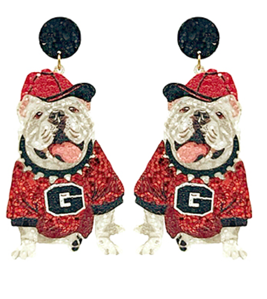 Georgia | Sparkly UGA Bulldog with Hat Earrings