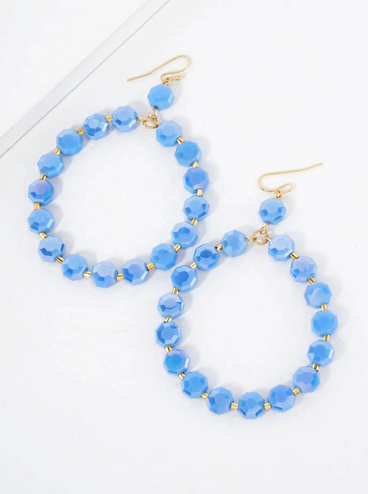 Faceted 8mm Octagon Glass-Beaded Circle Drop Statement Earrings