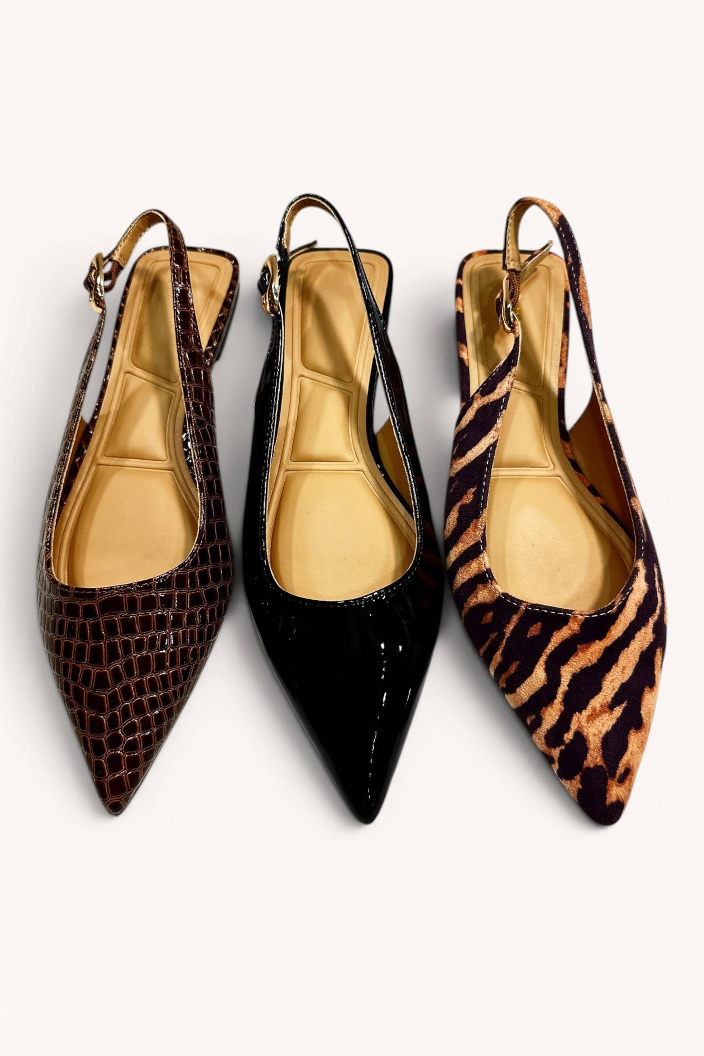 Pointed Toe Adjustable Slingback Flats