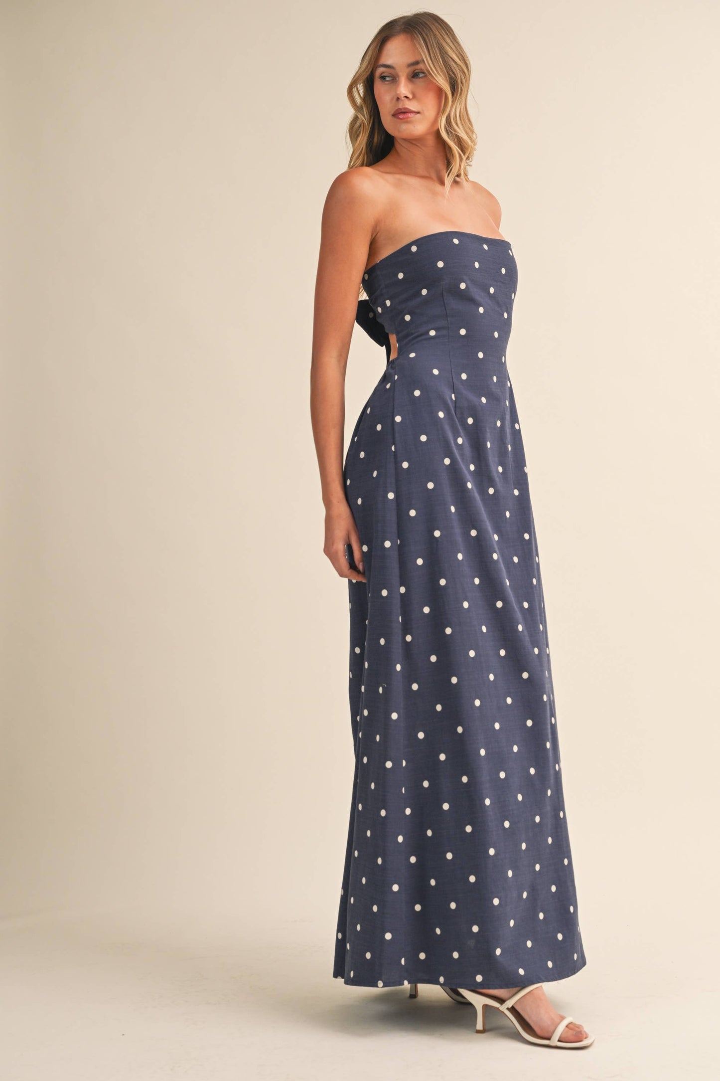 Polka Dot Tube Maxi Dress With Tie-back